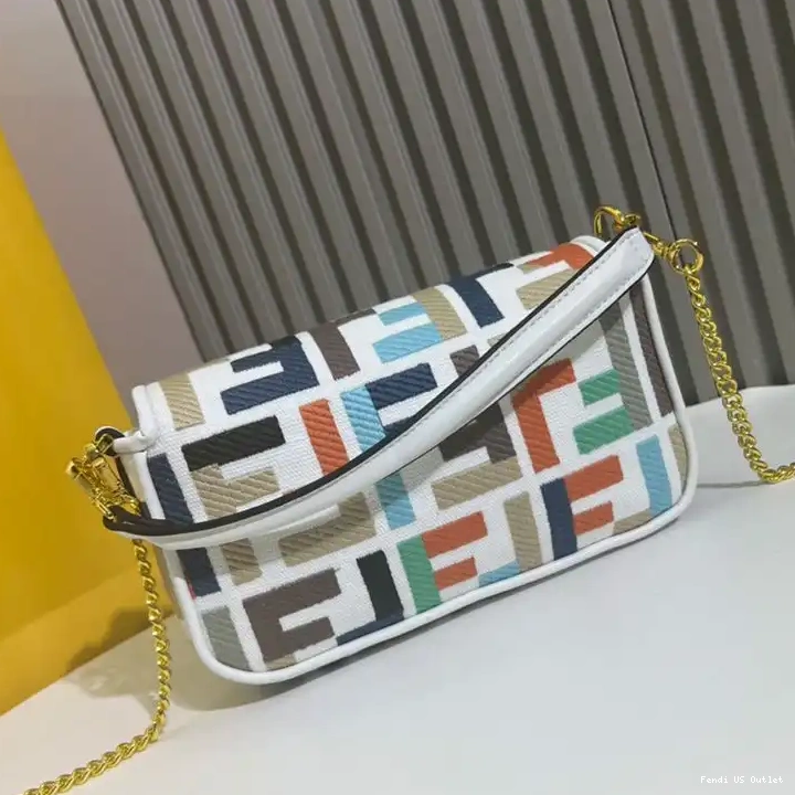 Affordable Mini Fendi Motif Canvas White Multi Bag Baguette FF In 0420 HOT SALE